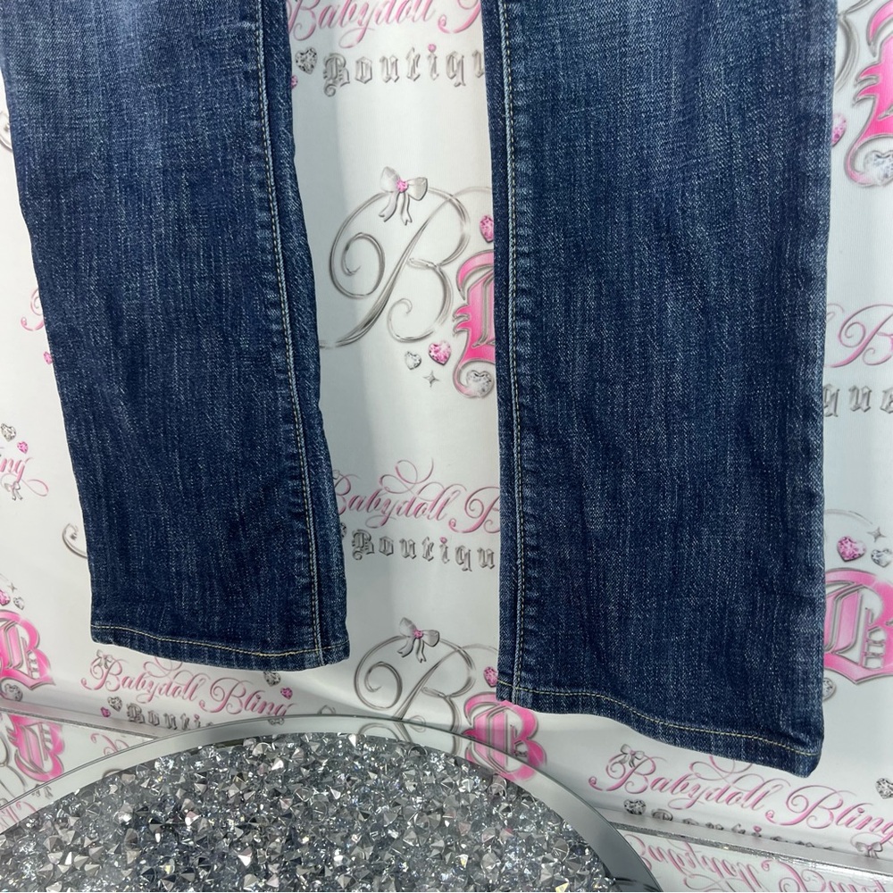 Robin's Jean patchwork jeans skulls. Rosses wings Dark Blue Straight Leg Jeans - Picture 10 of 10